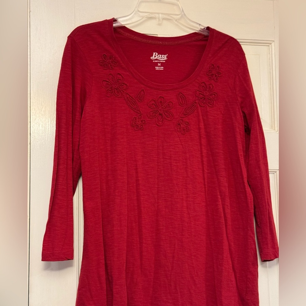 Bass Women's Red Embroidered Long Sleeve Top